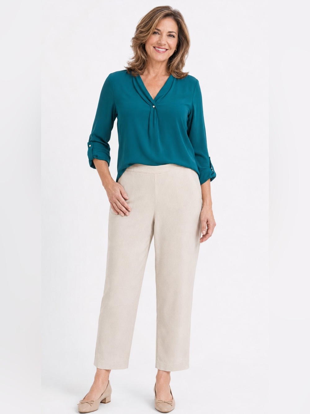 ALFRED DUNNER PULLON  RIBBED PANTS CRÈME/ WHITE COLOR BACK ELASTIC WAIST SIZE 10